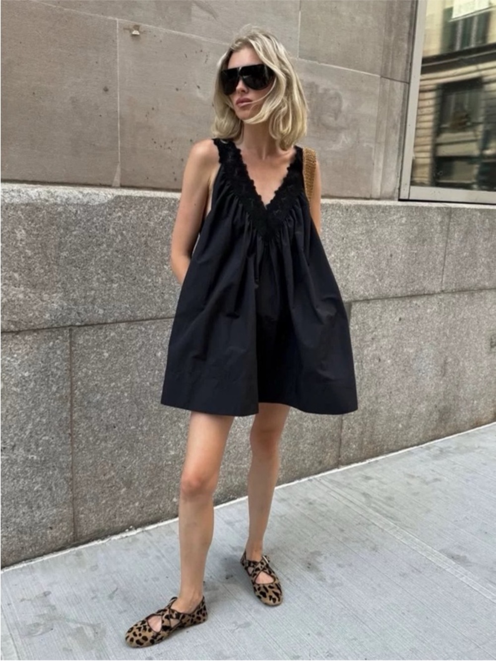 Helsa Mini Dress With Lace in Tech Poplin - Picture 3 of 15